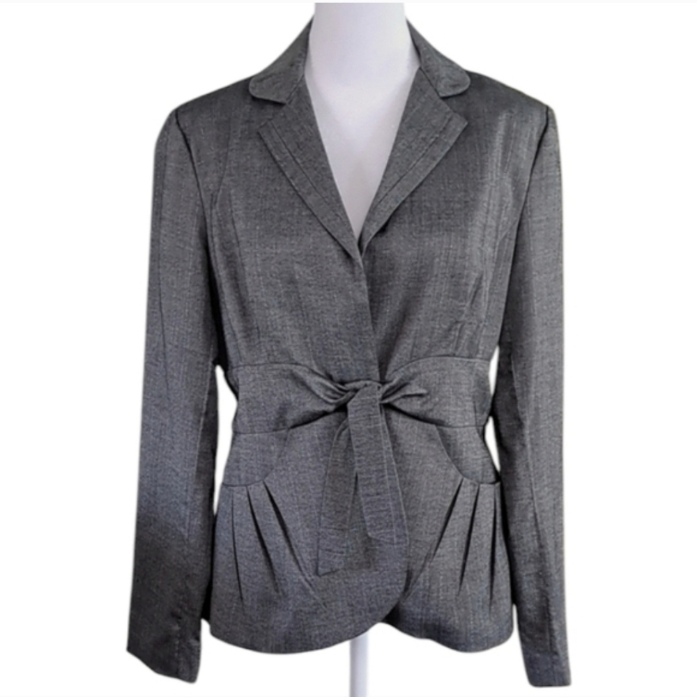 Trulli Elegant Gray Metallic Blazer with Belted Waist Pleated Pockets Size 8P - Picture 9 of 10
